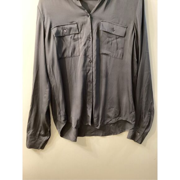 Vince Collar Stretch Silk Button Down Blouse Size M Grey - Picture 4 of 14